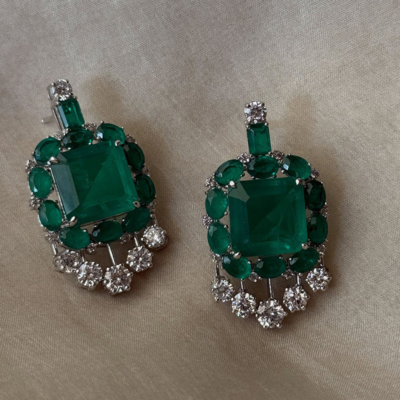 8.0Ctw Square and Oval Cut Emerald and Sapphire Tassel Earrings-JEWELBUYS