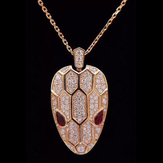Ruby Double-Eyed Snake Head Pendant Necklace-JEWELBUYS