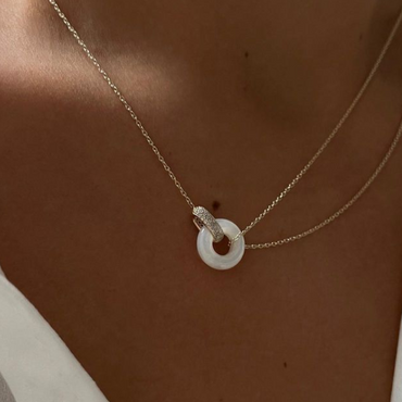 Simple Round Cut White Sapphire Pave Set Pearl Necklace-JEWELBUYS