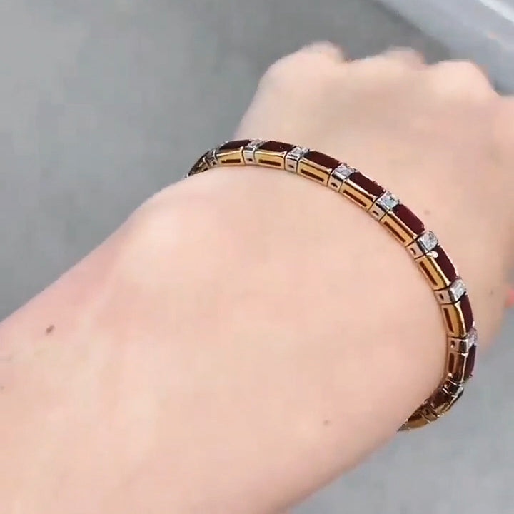 10Ctw Exquisite emerald-cut ruby and sapphire bracelet-JEWELBUYS