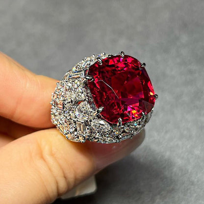 15.02 CTW Cushion Cut Ruby and White Sapphire Full Set Engagement Ring-JEWELBUYS