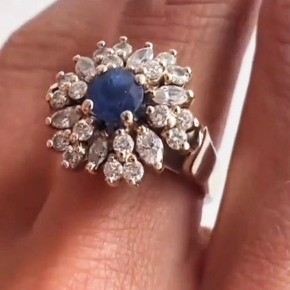 2.7ctw Vintage Style Round Cut Blue Gemstone & White Sapphire Cluster Ring-JEWELBUYS