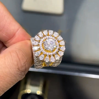 5.3Ctw Round and pear-shaped cut sapphire ring with blooming flowers- JEWELBUYS