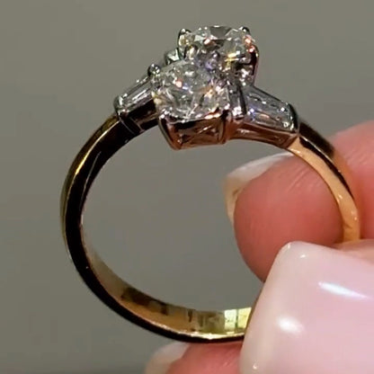 1.4Ctw Round and Trapezoidal Sapphire Exquisite Side Ring- JEWELBUYS