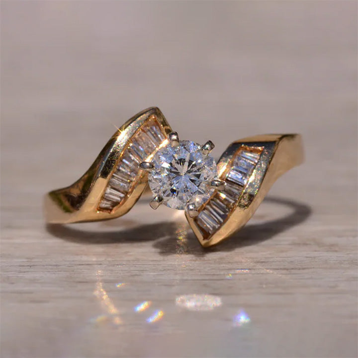 3.5ct Round Cut Gold Bypass Style Vintage Engagement Ring - JEWELBUYS