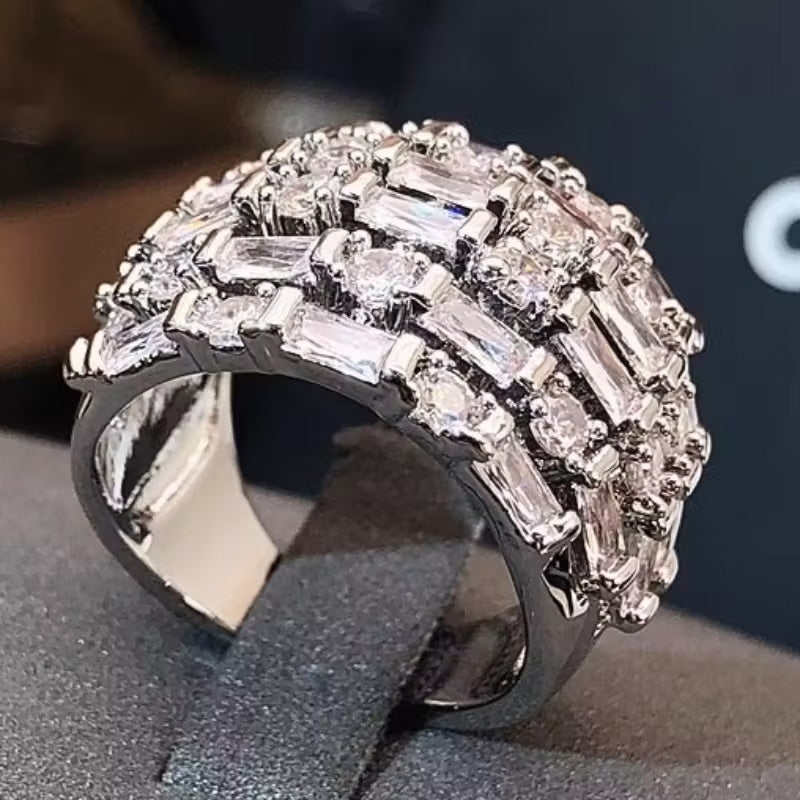 8ctw Sparkling Baguette and Round White Sapphire Layered Ring - JEWELBUYS