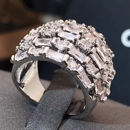 8ctw Sparkling Baguette and Round White Sapphire Layered Ring - JEWELBUYS