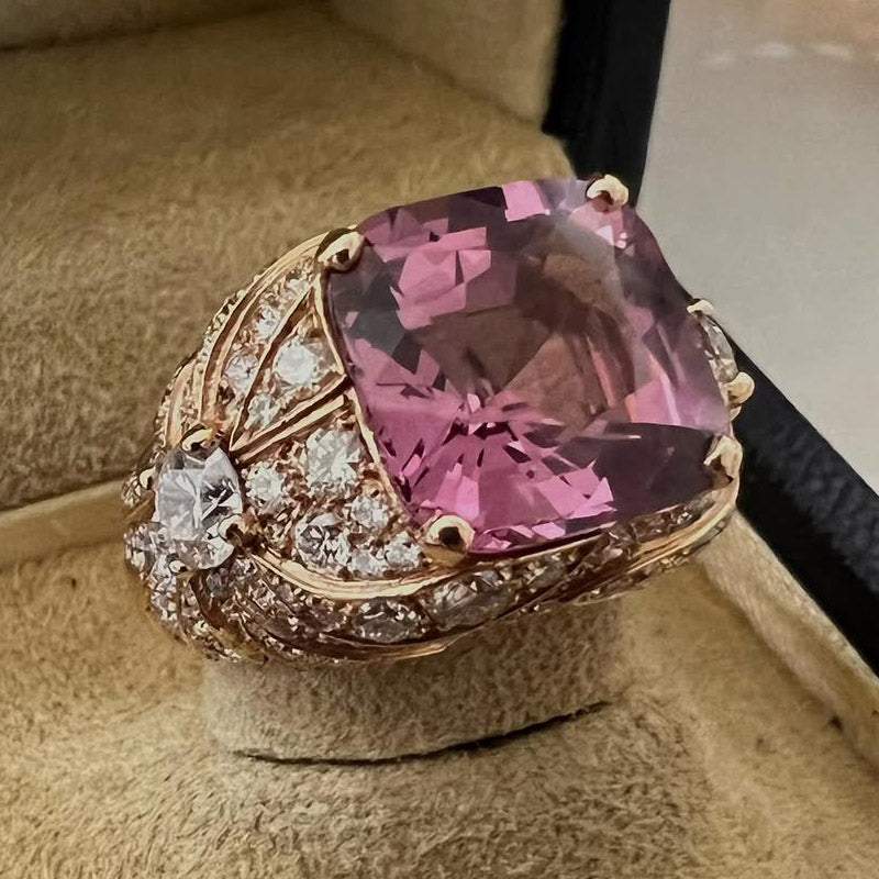 5.7Ctw cushion-cut elegant curve pink morganite ring-JEWELBUYS