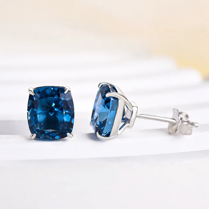 Simple and Classic 2ct Cushion Cut Blue Sapphire Earrings-JEWELBUYS