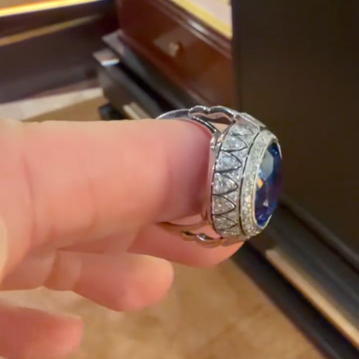 12Ctw Art Deco Round Cut Blue Sapphire Engagement Ring-JEWELBUYS