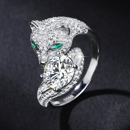 4.21Ctw White Sapphire Panther Fashion Ring Open Ring-JEWELBUYS