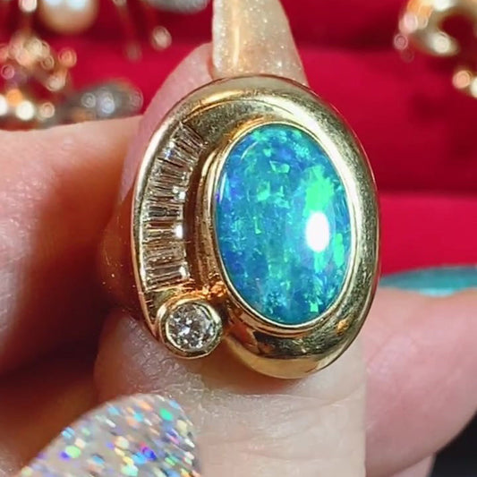 6.0Ctw Exquisite Vintage Ring with Opal and Sapphire-JEWELBUYS
