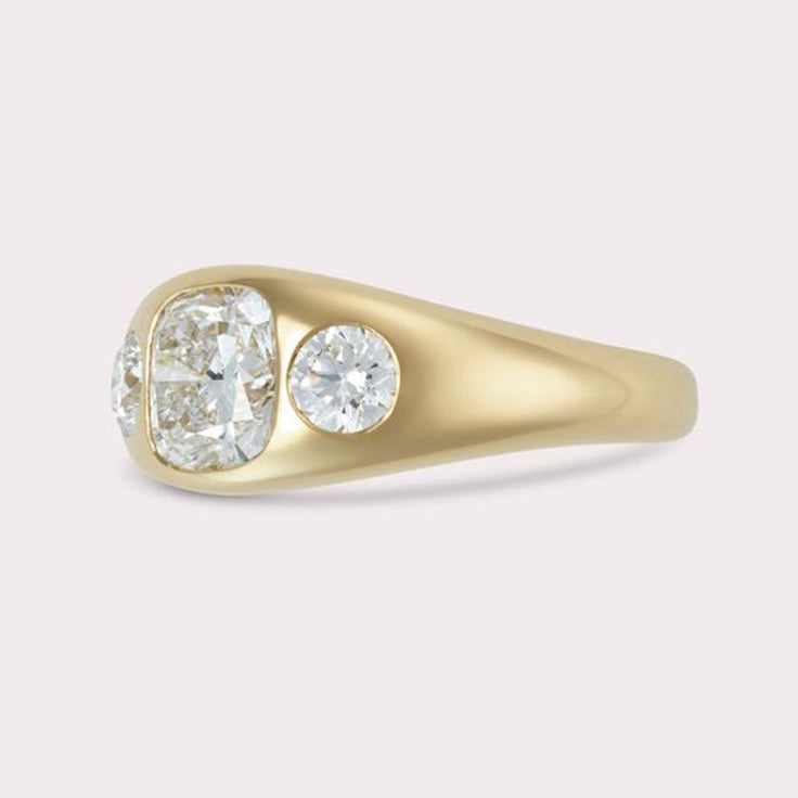 3.13ctw Cushion Cut Classic Three Stones Engagement Ring-JEWELBUYS