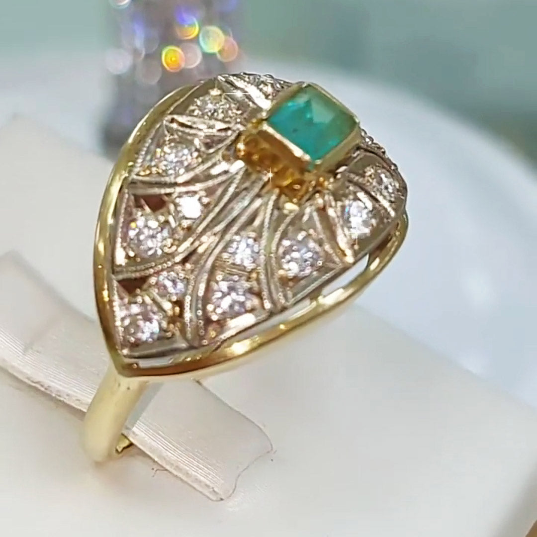 3.11ctw Emerald Cut Green Sapphire Vintage Style Ring-JEWELBUYS