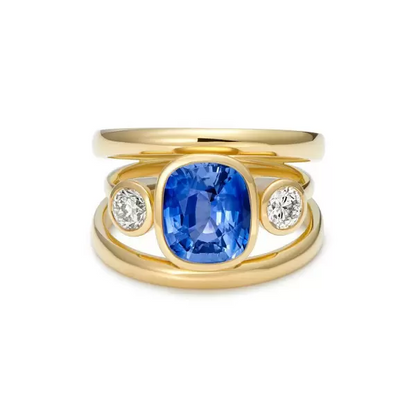 3ctw Cushion Cut Blue & White Sapphire Three-Stone Ring-JEWELBUYS