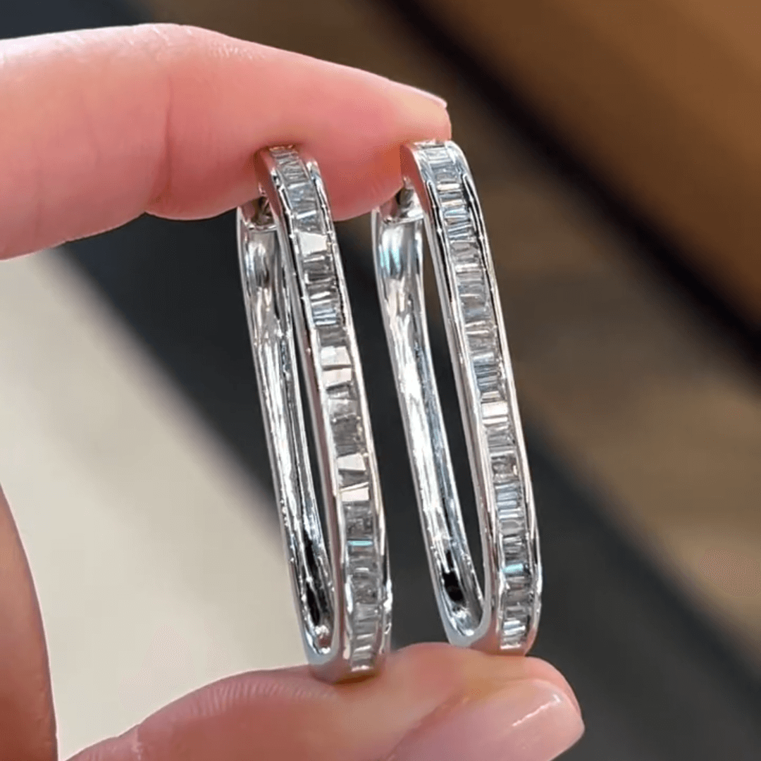 2ct Emerald Cut White Sapphire Hoop Earrings-JEWELBUYS