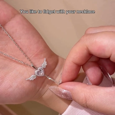 Angel Heart Pull-out Sapphire Clavicle Pendant Necklace-JEWELBUYS
