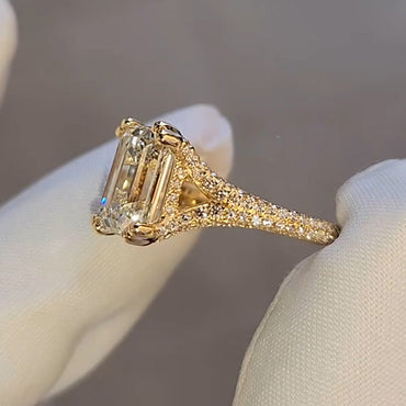 3ct Emerald Cut Split Shank White Sapphire Engagement Ring - JEWELBUYS