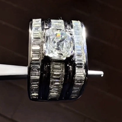7ctw Cushion and Baguette Cut Triple Row Gemstone Engagement Ring -JEWELBUYS