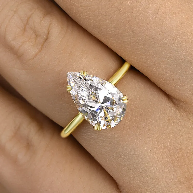 3.5ct Pear Cut White Sapphire Minimalist Double Claw Prong Engagement Ring-JEWELBUYS