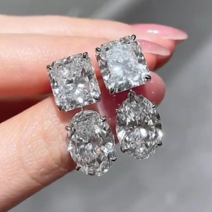 8.0ctw Radiant and Oval Cut Double Stone Drop Earrings-JEWELBUYS
