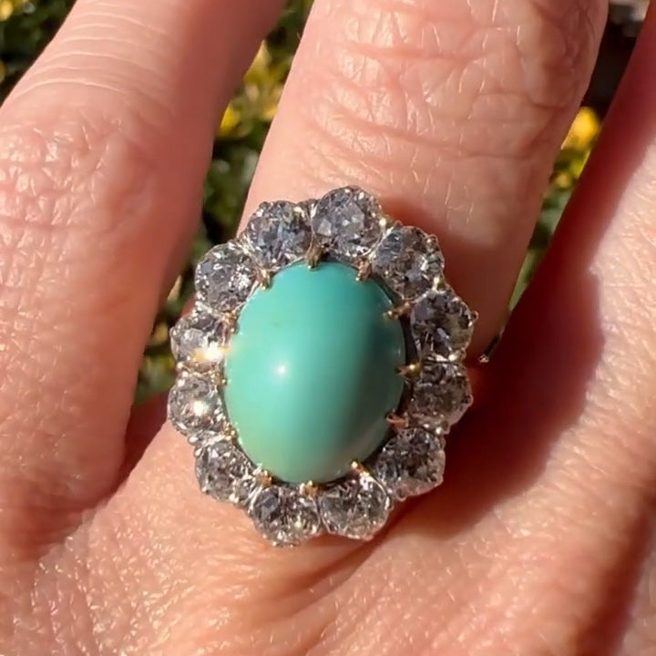 5Ctw Oval Turquoise and Sapphire Ring-JEWELBUYS