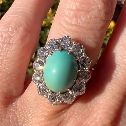 5Ctw Oval Turquoise and Sapphire Ring-JEWELBUYS