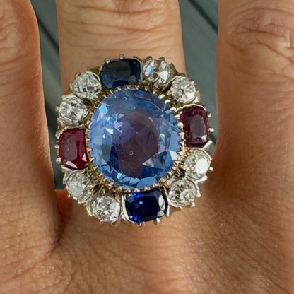 9Ctw Red White Blue Sapphire Vintage Ring-JEWELBUYS