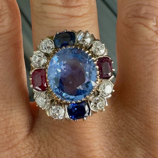 9Ctw Red White Blue Sapphire Vintage Ring-JEWELBUYS