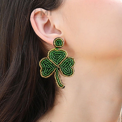 Green Small Fresh Shamrock Rice Bead Earrings - JEWELBUYS