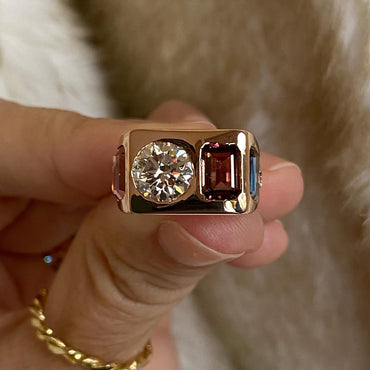 10Ctw Multi-colored sapphire stacked engagement ring-JEWELBUYS