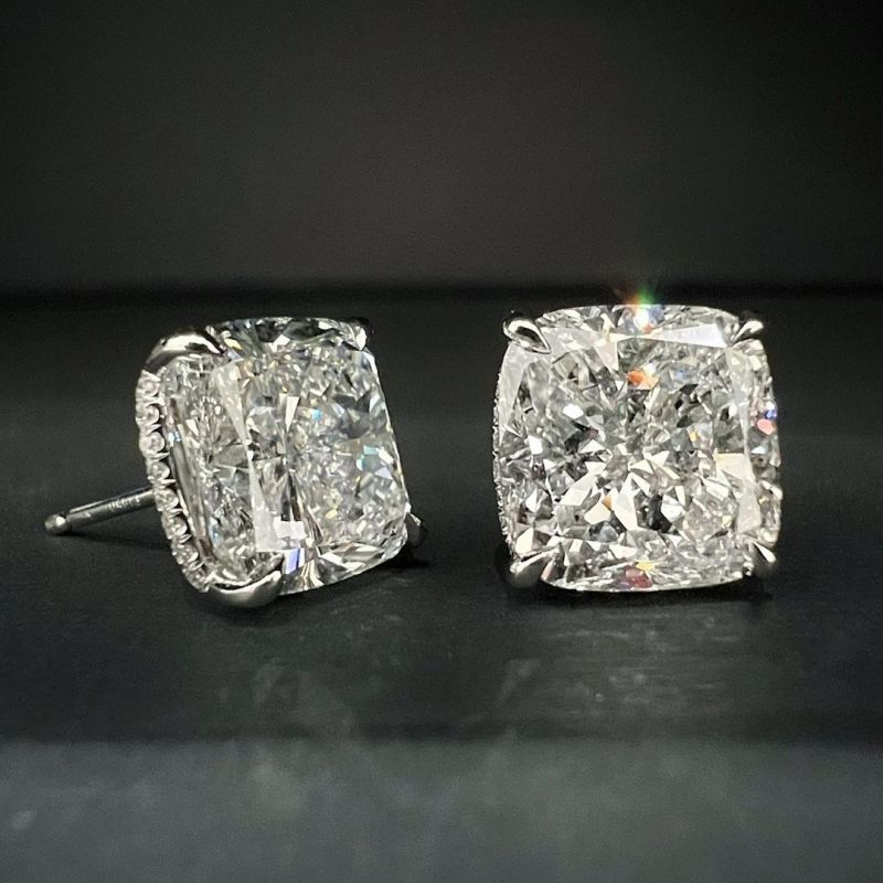 Classic 7.5ctw Cushion Cut White Sapphire Halo Stud Earrings-JEWELBUYS