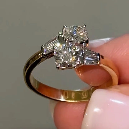 1.4Ctw Round and Trapezoidal Sapphire Exquisite Side Ring- JEWELBUYS