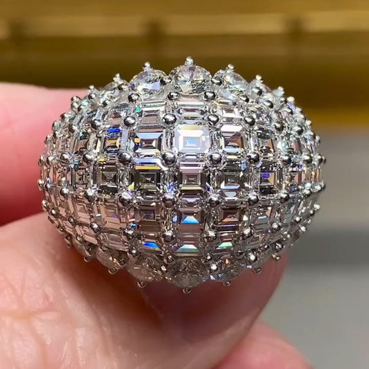 8ctw Baguette Cut White Sapphire Stunning Large Dome Ring-JEWELBUYS