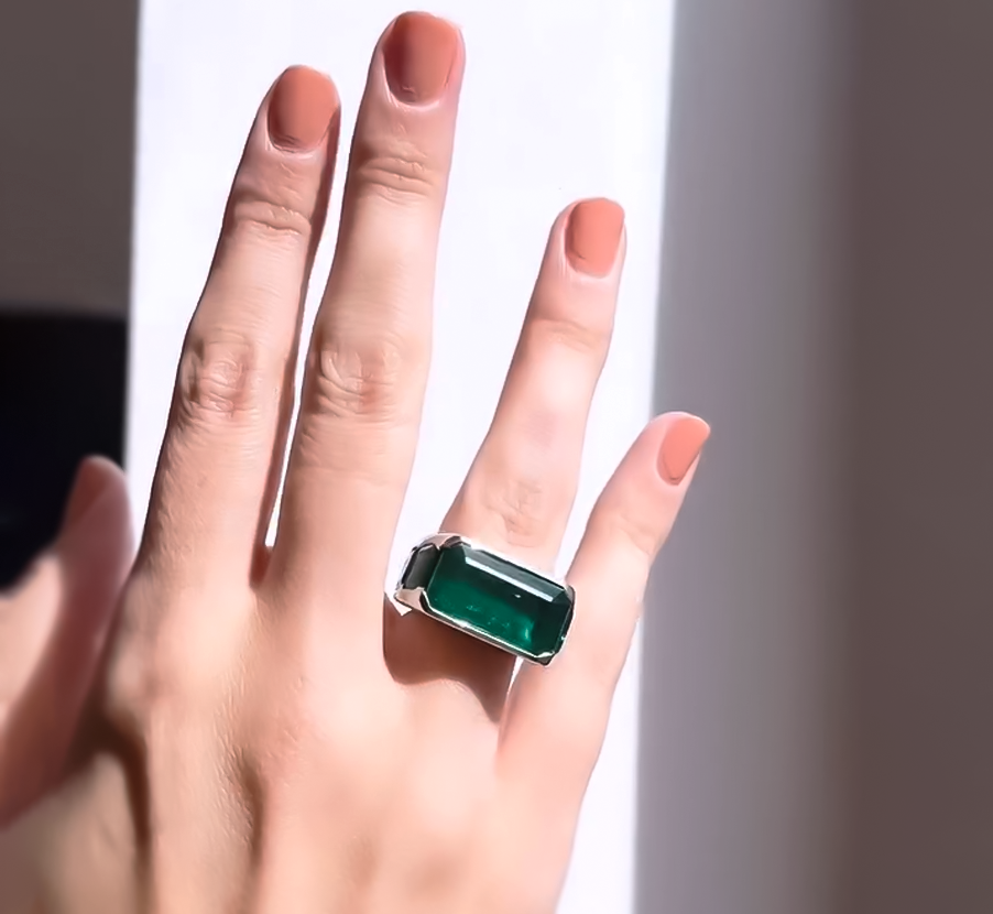 Fashion 20 ctw Emerald Cut Emerald Full Set Ring for Men and Women -JEWELBUYS