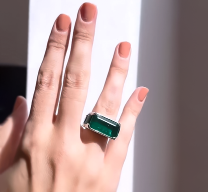 Fashion 20 ctw Emerald Cut Emerald Full Set Ring for Men and Women -JEWELBUYS