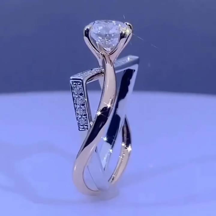 3.0ct gold and silver round cut two-tone crossover ring -JEWELBUYS