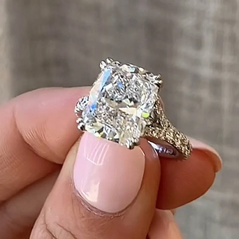 8ct Cushion & Round Cut White Sapphire Split Petal Engagement Ring-JEWELBUYS