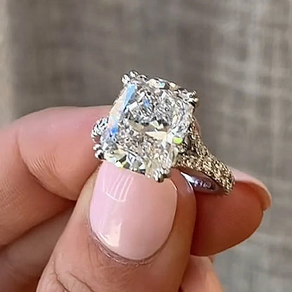 8ct Cushion & Round Cut White Sapphire Split Petal Engagement Ring-JEWELBUYS