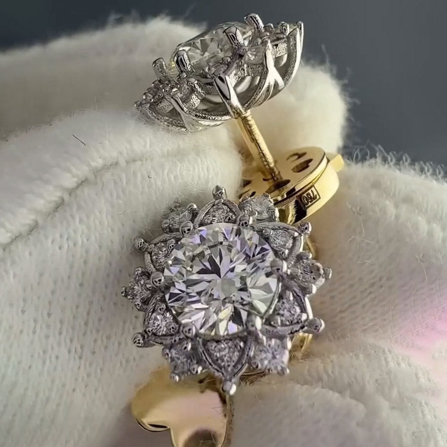 1.64Ctw Sunflower Cluster Sapphire Stud Earrings-JEWELBUYS