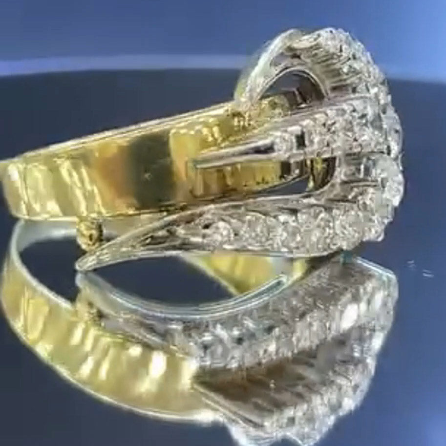 1.8ctw Vintage Style Round Sapphire Two-Tone Plated Ring - JEWELBUYS