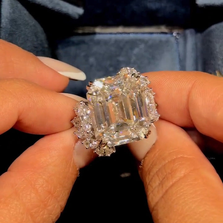 15Ctw Emerald-cut Prong-Set Sapphire Engagement Ring-JEWELBUYS