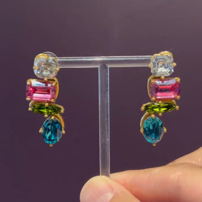 2.5Ctw Multi-colored sparkling sapphire spliced earrings-JEWELBUYS
