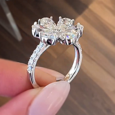 Delicate 3 ctw Pear & Round Cut White Gemstone Flower Ring -JEWELBUYS