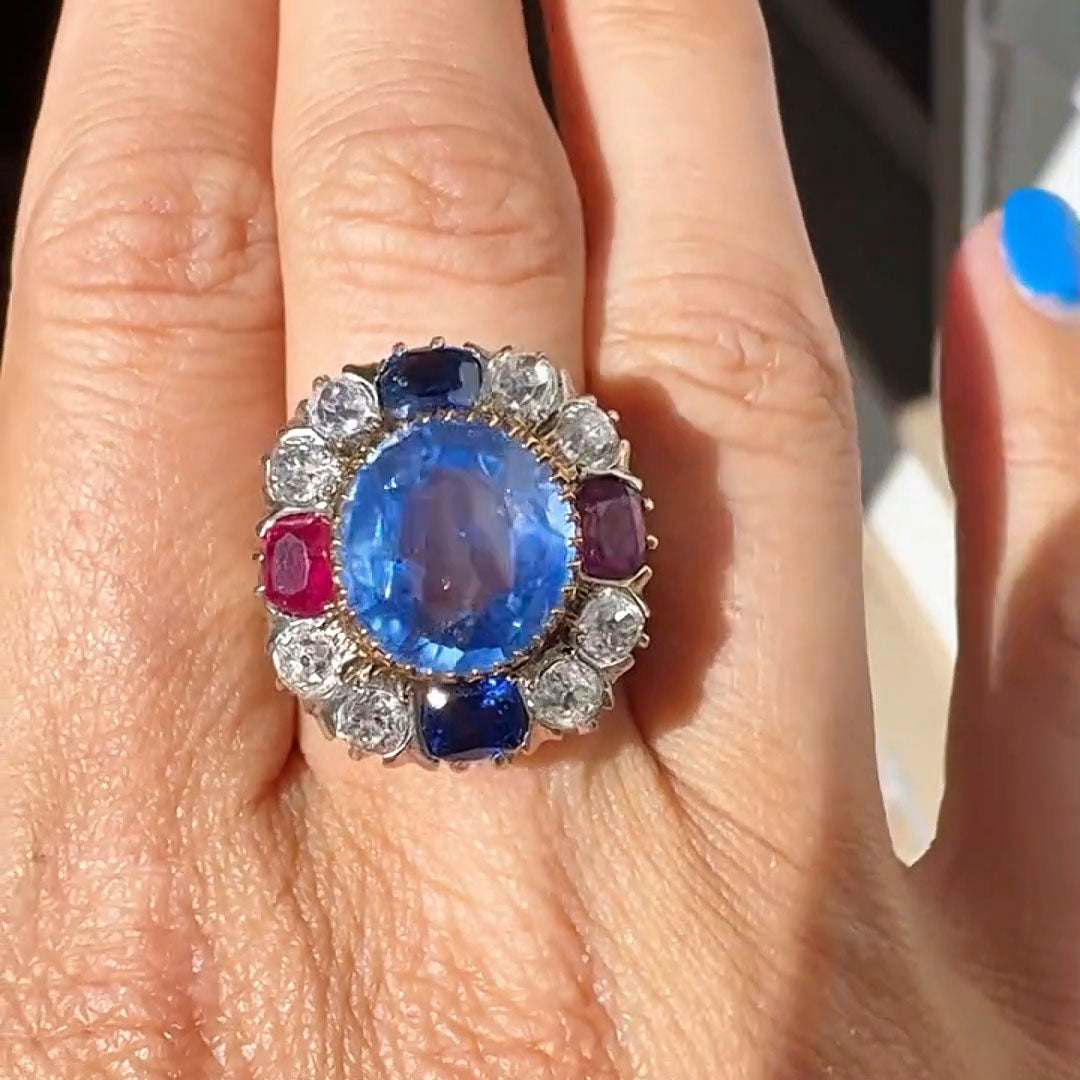 9Ctw Red White Blue Sapphire Vintage Ring-JEWELBUYS