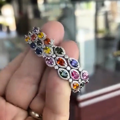 20Ctw marquise-cut colored three-row sapphire bracelet-JEWELBUYS