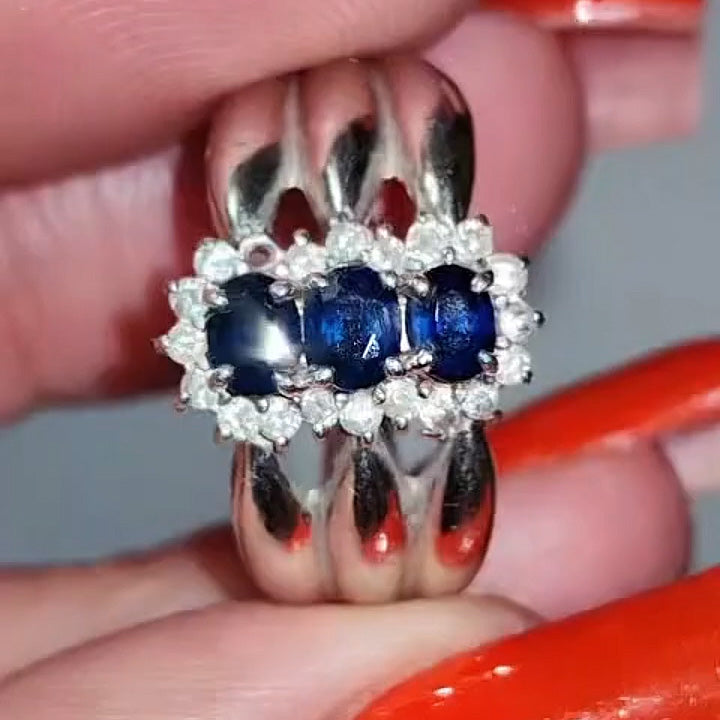 1.03Ctw A dazzling engagement ring with three oval blue sapphires-JEWELBUYS
