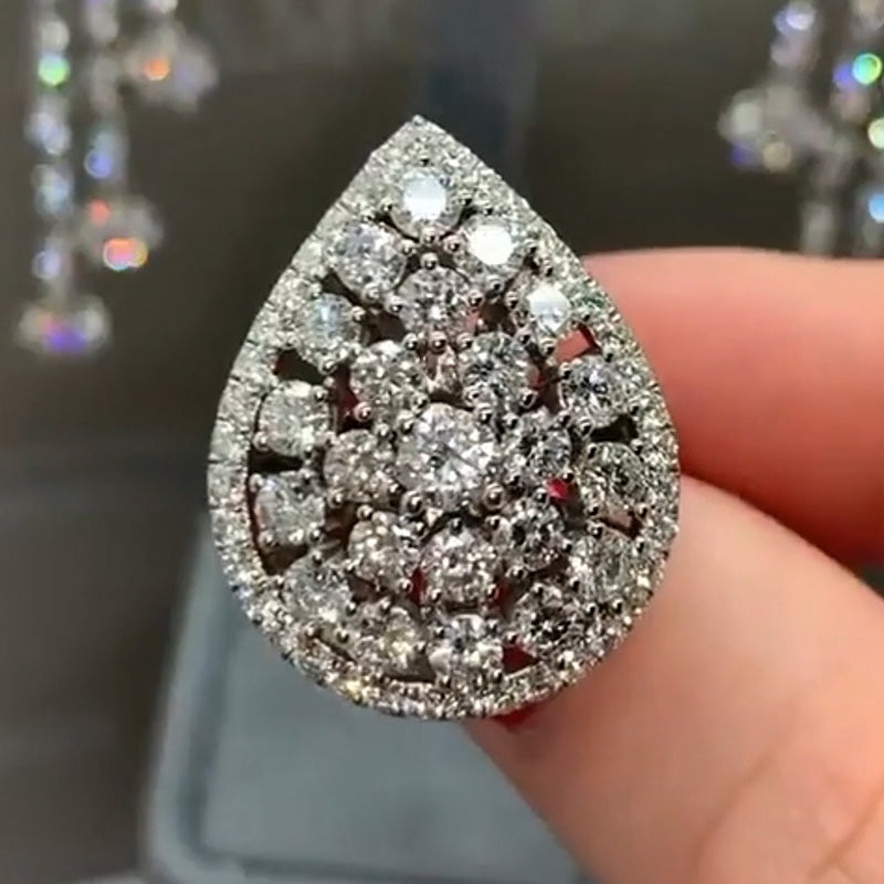 Stylish 4ct Pear Shaped Round Cut White Sapphire Women's Engagement Ring in Silver-JEWELBUYS