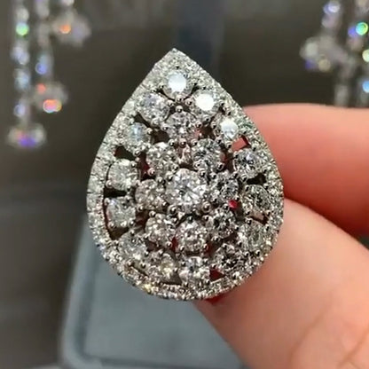Stylish 4ct Pear Shaped Round Cut White Sapphire Women's Engagement Ring in Silver-JEWELBUYS
