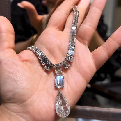 50Ctw Emerald Teardrop Sapphire Pendant Necklace-JEWELBUYS